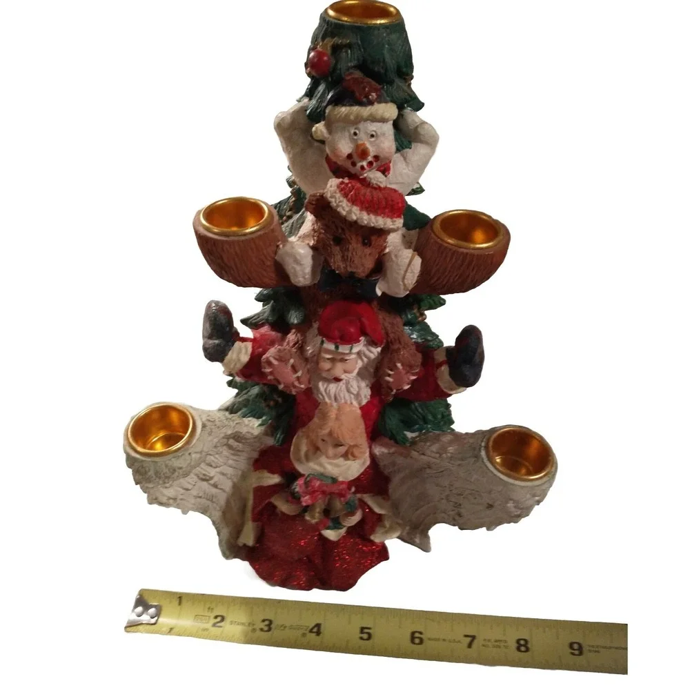 Vintage Christmas Candelabra 5 Tier Resin Santa Snowman Angel Candle Holder 9.5